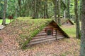 vintage wooden dugouts on the territory of historical complex Partizanen camp in StankovoÃ¢â¬â¹Ã¢â¬â¹,, Belarus.